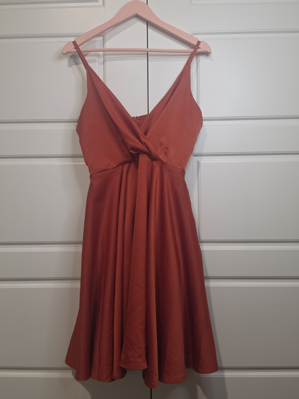 SHEIN Rust Twist Front Skater Dress with Pockets size US 6